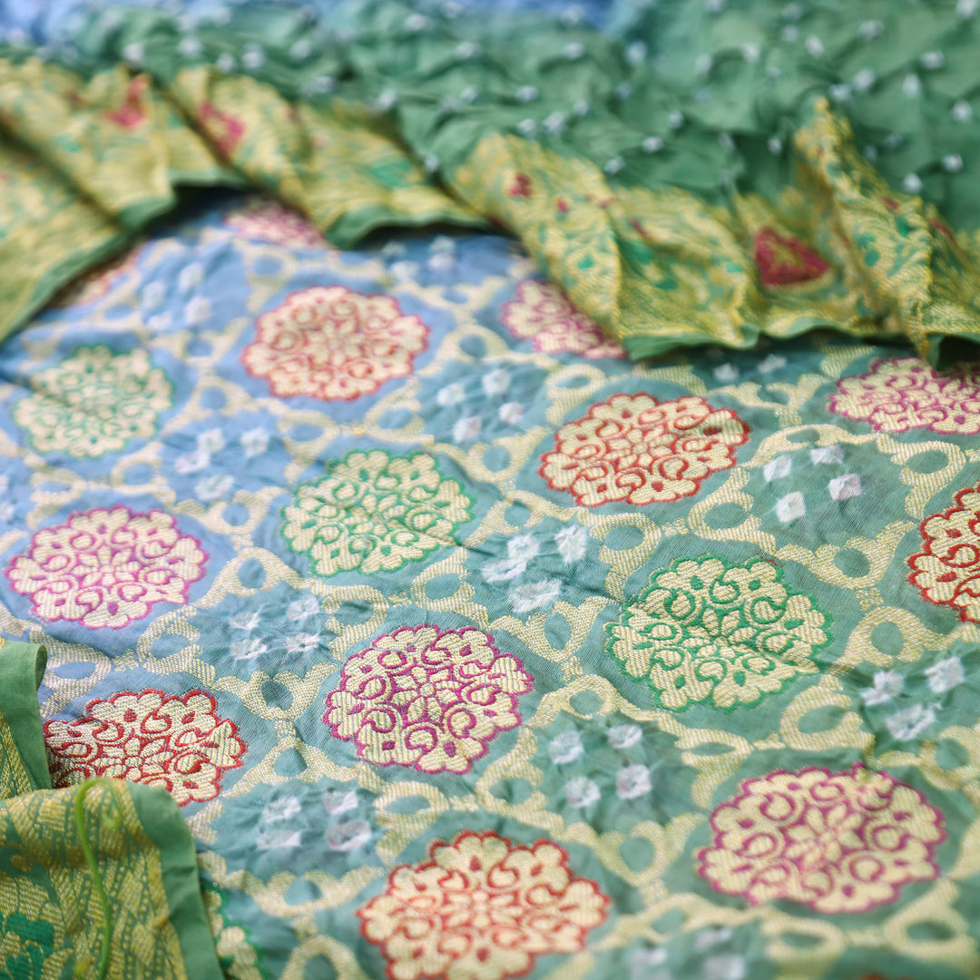 Nirvi Sky Aqua All Over Bandhej Work Crepe Silk Set
