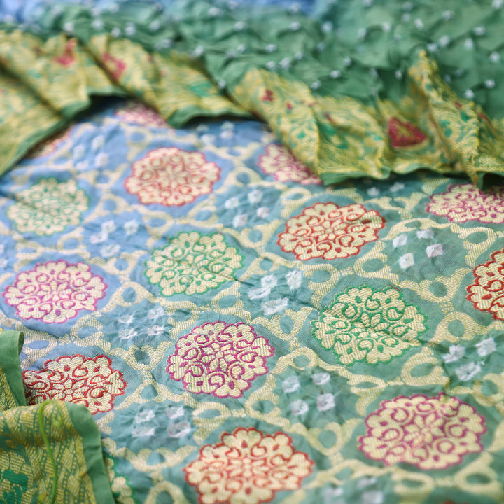 Nirvi Sky Aqua All Over Bandhej Work Crepe Silk Set