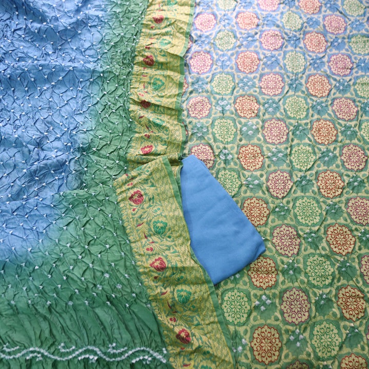 Nirvi Sky Aqua All Over Bandhej Work Crepe Silk Set