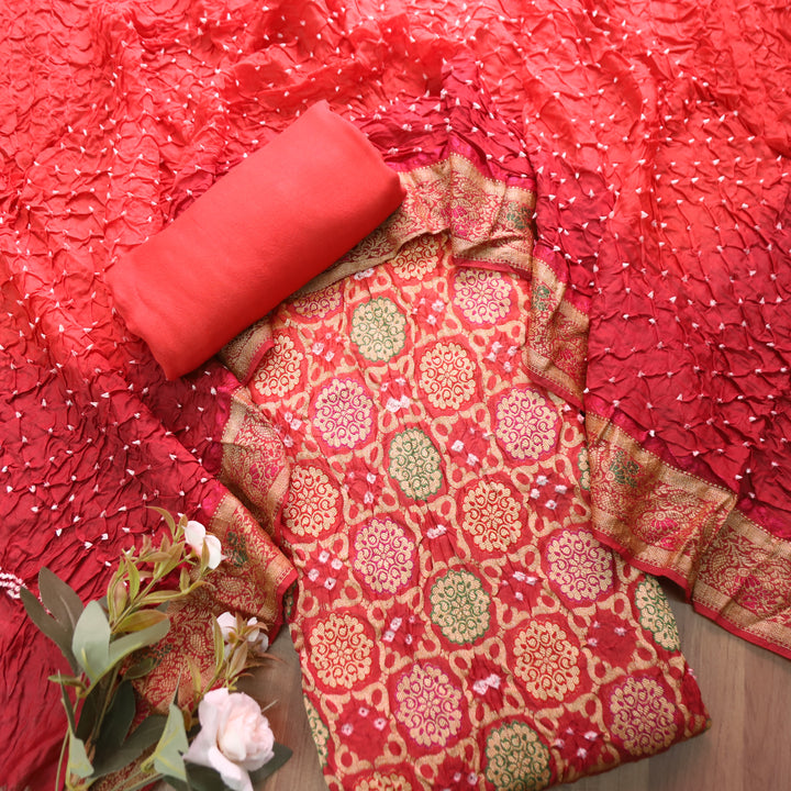 Nirvi Bride Red All Over Bandhej Work Crepe Silk Set