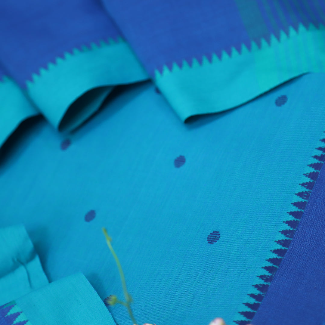 Chaahat Cerulean Blue Thread Weaved Temple Hem Cotton Suit Set