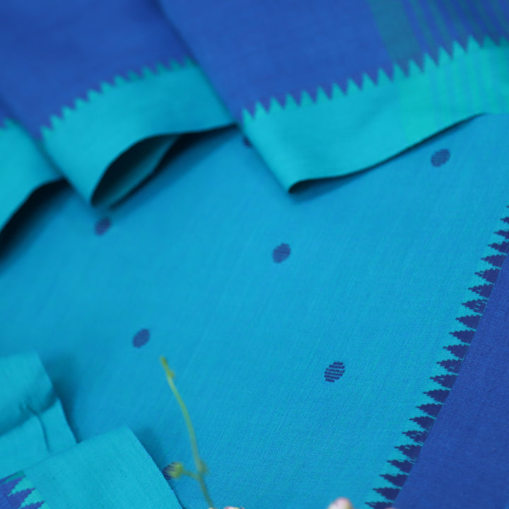 Chaahat Cerulean Blue Thread Weaved Temple Hem Cotton Suit Set