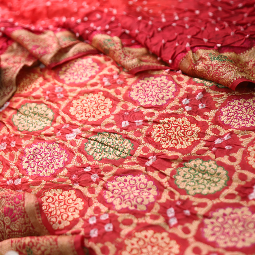 Nirvi Bride Red All Over Bandhej Work Crepe Silk Set