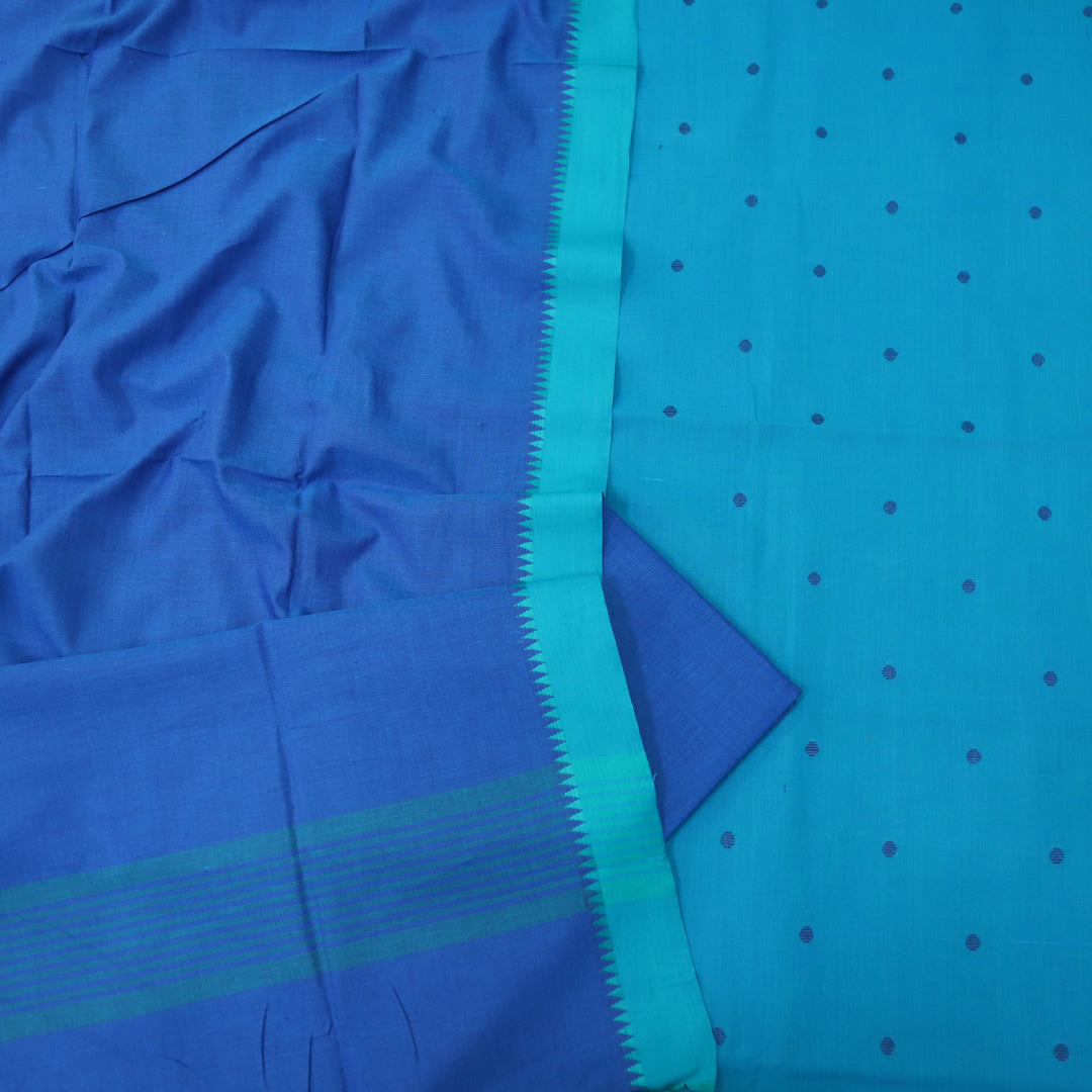 Chaahat Cerulean Blue Thread Weaved Temple Hem Cotton Suit Set