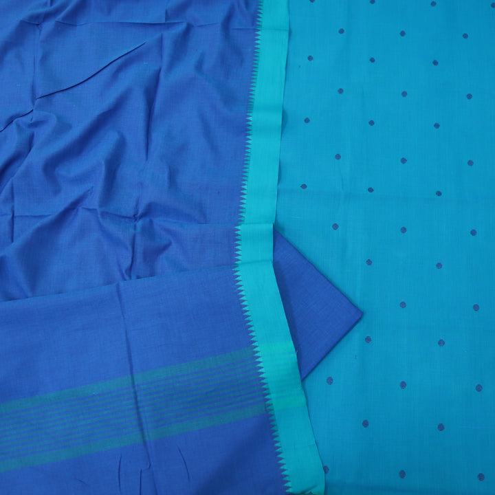 Chaahat Cerulean Blue Thread Weaved Temple Hem Cotton Suit Set