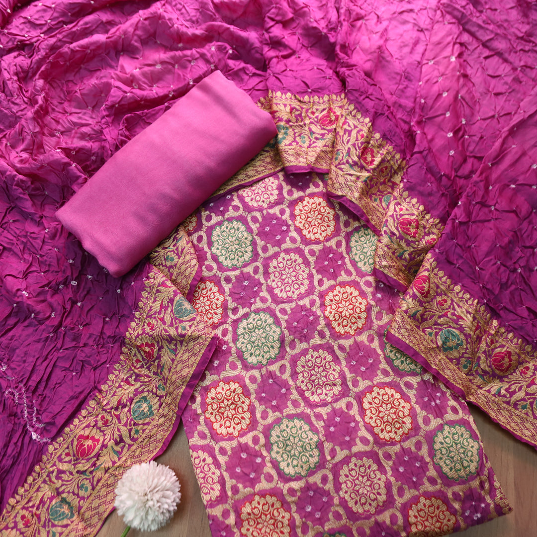Nirvi Royal Purple All Over Bandhej Work Crepe Silk Set