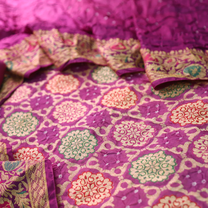 Nirvi Royal Purple All Over Bandhej Work Crepe Silk Set