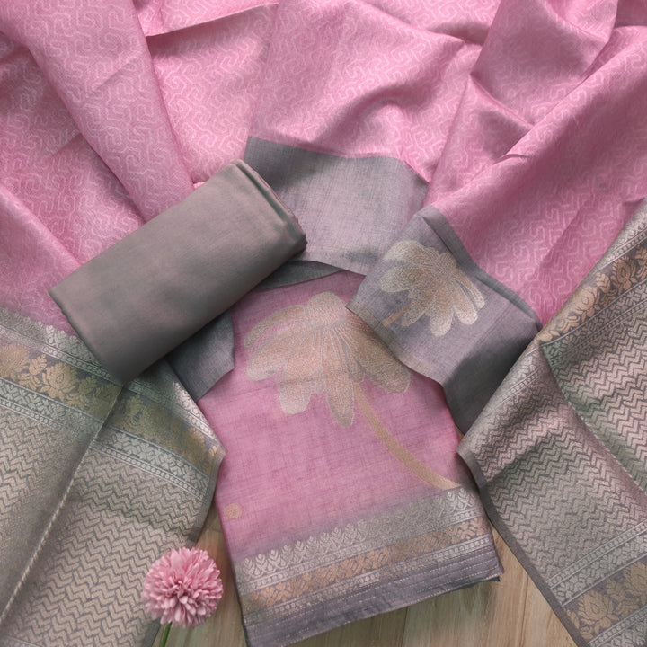 Barista Rossy Pink All Over Zari Weaved Work Chanderi Suit Set