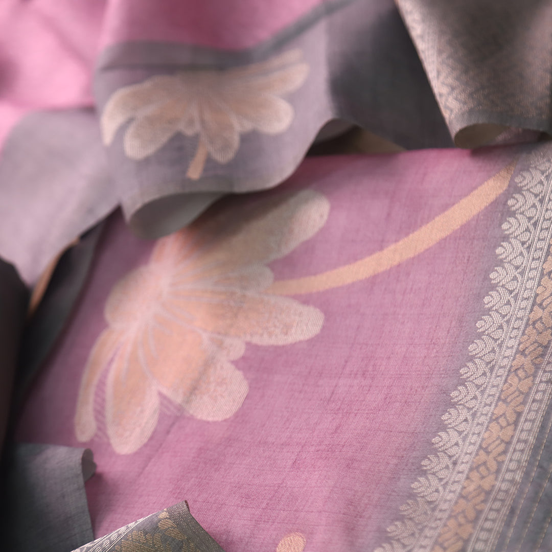 Barista Rossy Pink All Over Zari Weaved Work Chanderi Suit Set