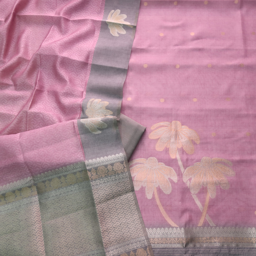 Barista Rossy Pink All Over Zari Weaved Work Chanderi Suit Set