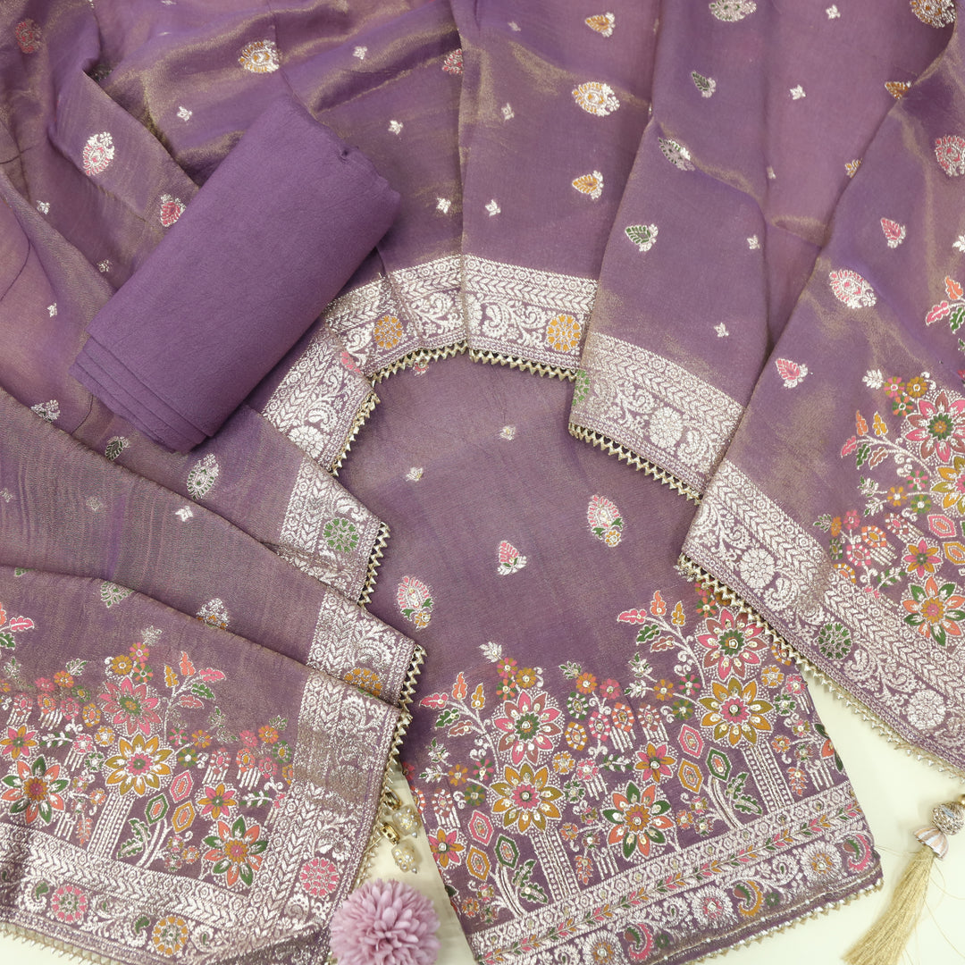 Zulfa Mauve Purple Tissue Chanderi Top With Tissue Chanderi Dupatta