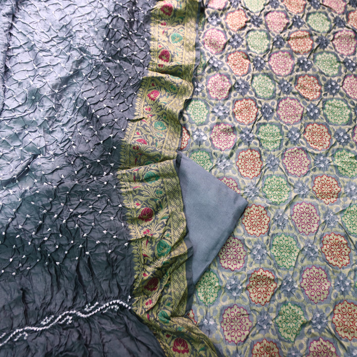Nirvi Slate Grey All Over Bandhej Work Crepe Silk Set