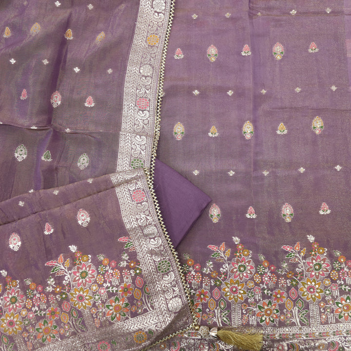 Zulfa Mauve Purple Tissue Chanderi Top With Tissue Chanderi Dupatta