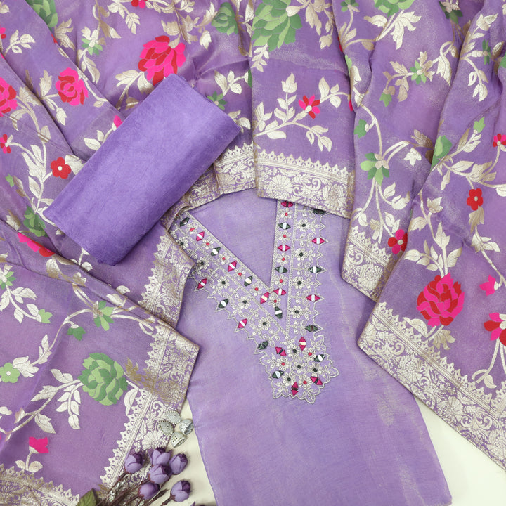Darmiyan Creamy Purple Tissue Chanderi Top With Tissue Chanderi  Dupatta