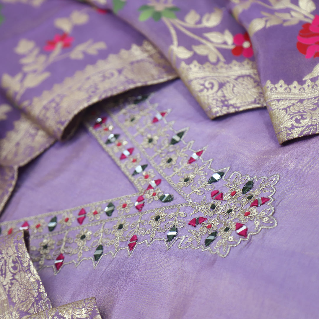 Darmiyan Creamy Purple Tissue Chanderi Top With Tissue Chanderi  Dupatta