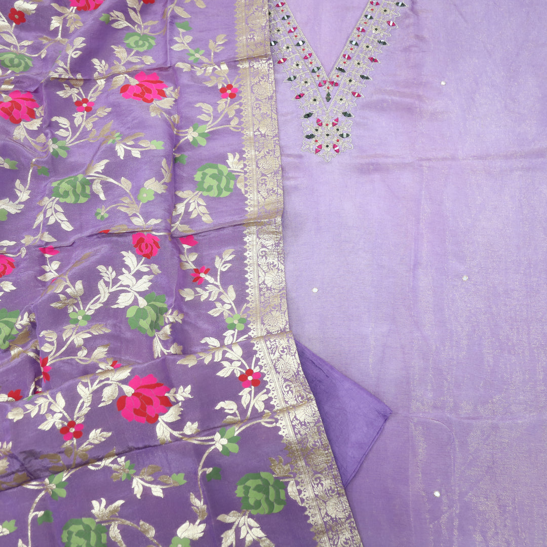 Darmiyan Creamy Purple Tissue Chanderi Top With Tissue Chanderi  Dupatta