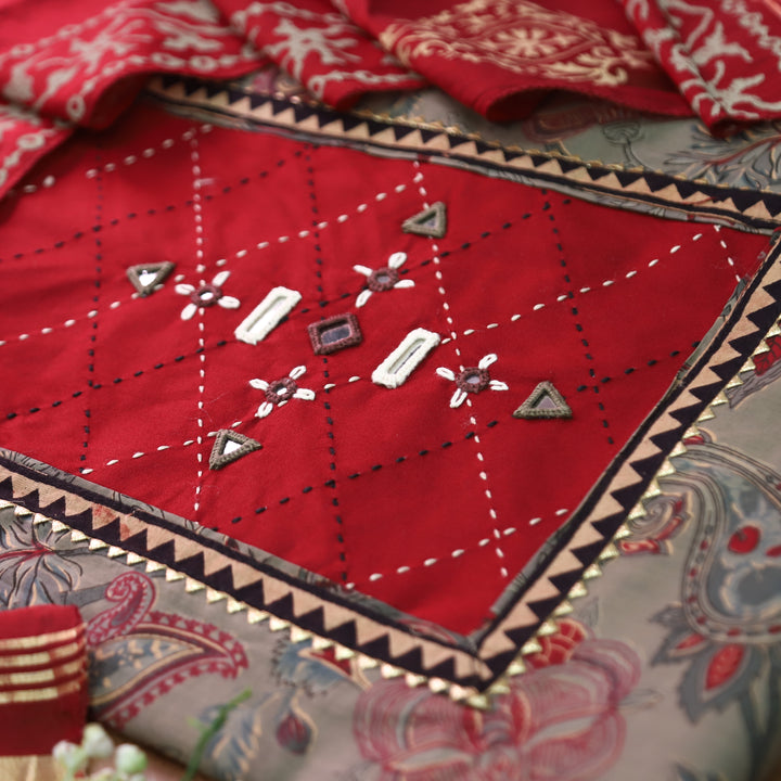 Nishvari Hazel Tan Mirror Patch Paisley Printed Cotton Set