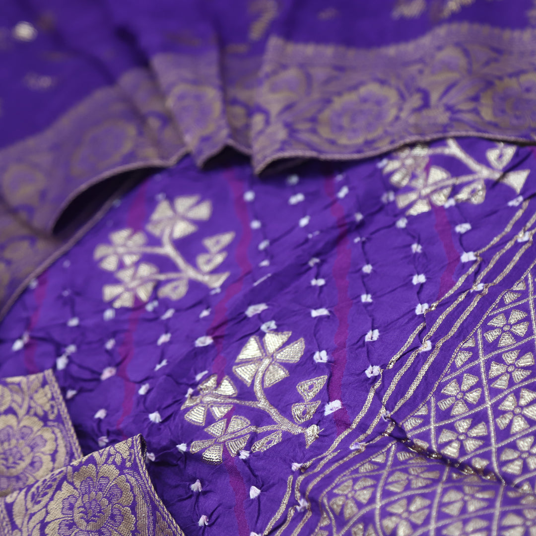 Hassmu Ocean Purple Bandhej Work Dola Silk Top with Dola Silk Dupatta