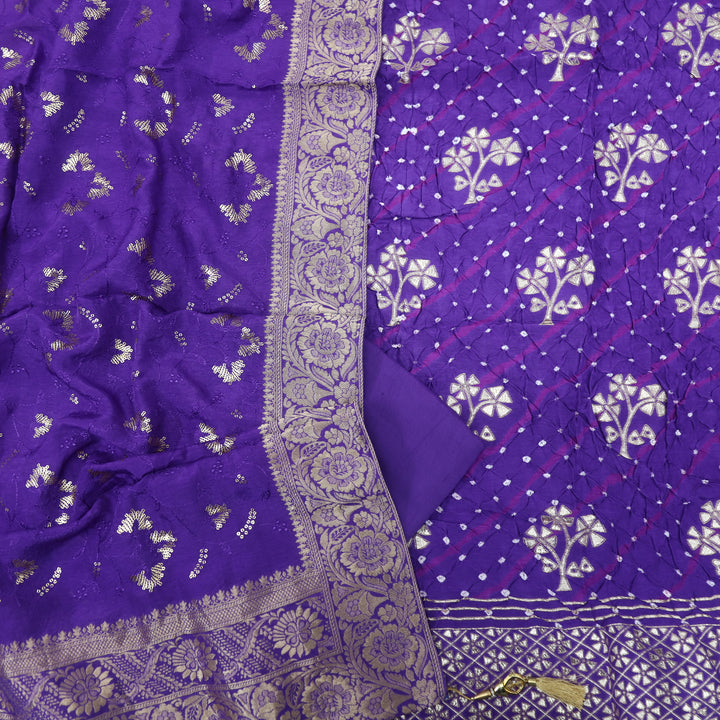 Hassmu Ocean Purple Bandhej Work Dola Silk Top with Dola Silk Dupatta