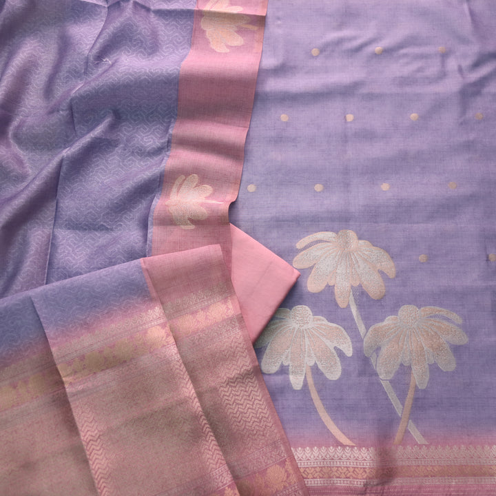 Barista Soft Lilac All Over Zari Weaved Work Chanderi Suit Set