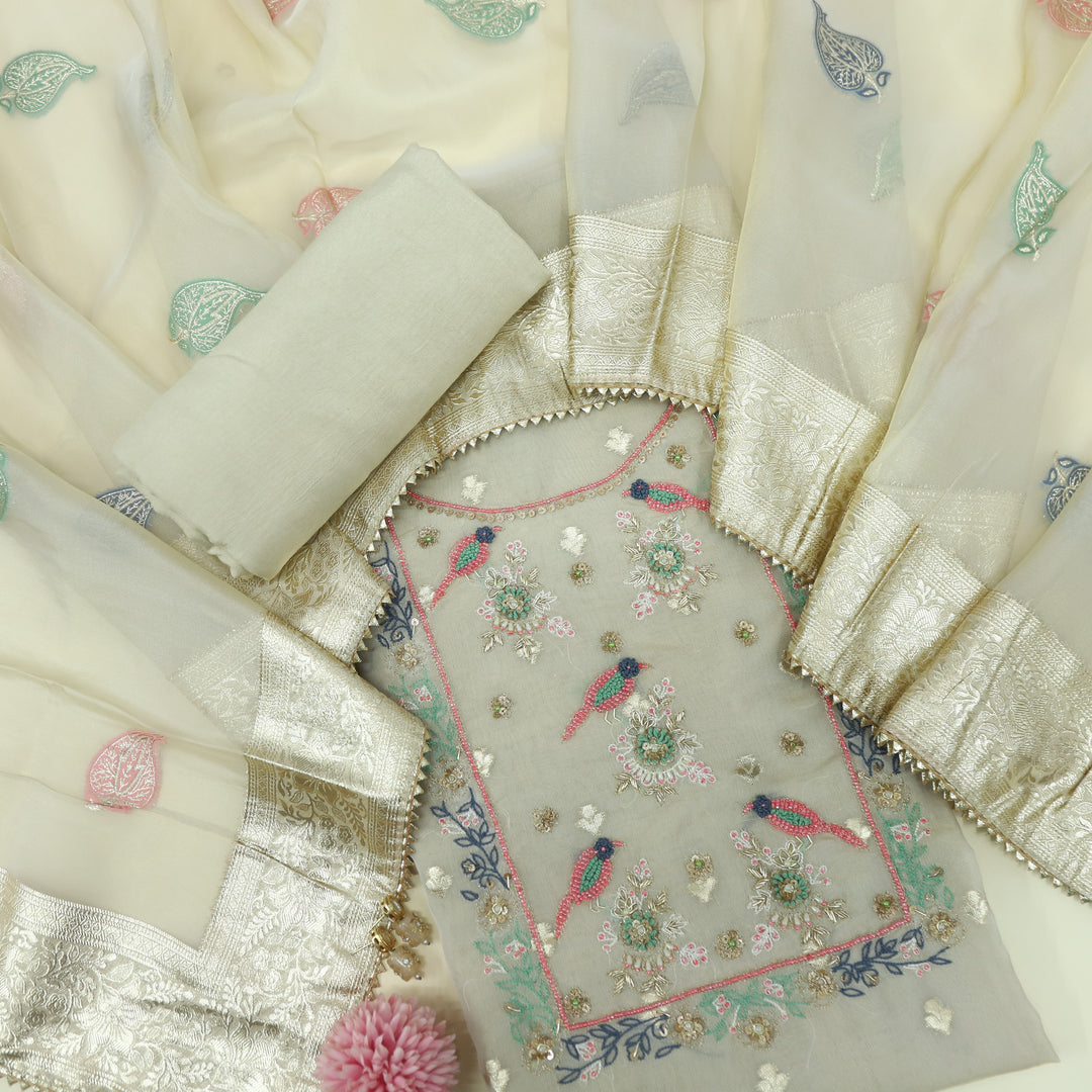 Darmiyan Creamy White Tissue Chanderi Top With Tissue Chanderi  Dupatta