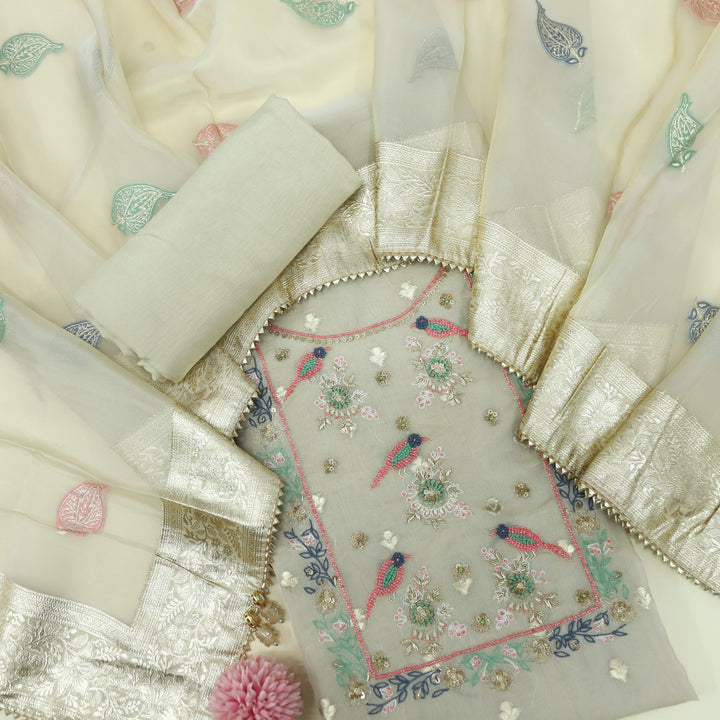 Darmiyan Creamy White Tissue Chanderi Top With Tissue Chanderi  Dupatta