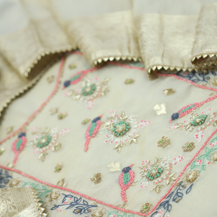 Darmiyan Creamy White Tissue Chanderi Top With Tissue Chanderi  Dupatta