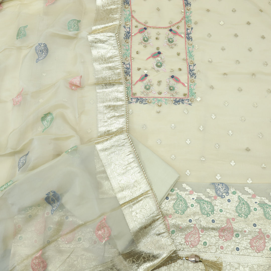 Darmiyan Creamy White Tissue Chanderi Top With Tissue Chanderi  Dupatta
