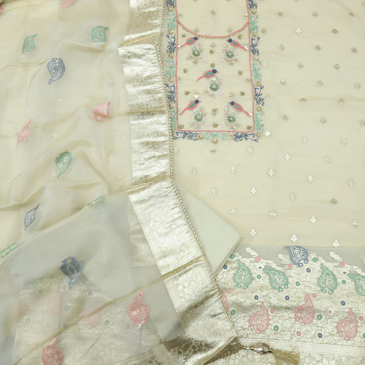 Darmiyan Creamy White Tissue Chanderi Top With Tissue Chanderi  Dupatta