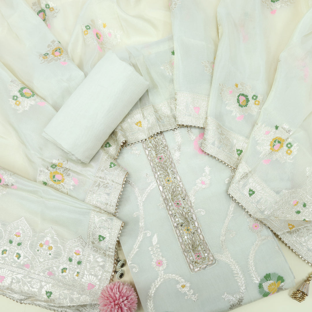 Darmiyan Lusty White Tissue Chanderi Top With Tissue Chanderi  Dupatta