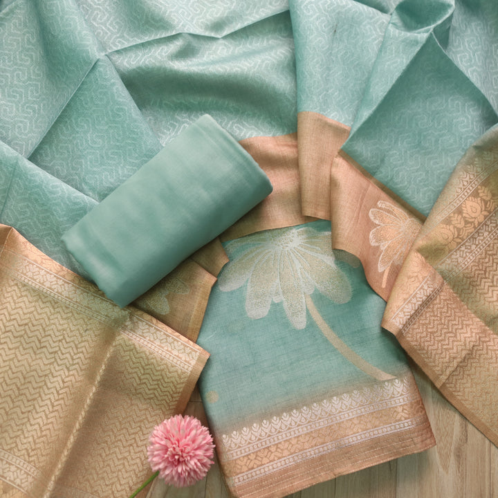 Barista Sea Green All Over Zari Weaved Work Chanderi Suit Set