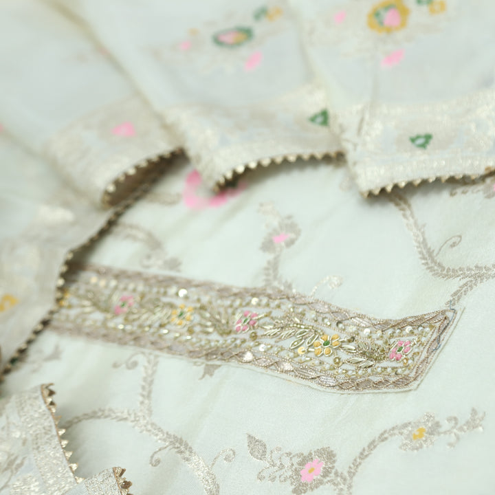 Darmiyan Lusty White Tissue Chanderi Top With Tissue Chanderi  Dupatta