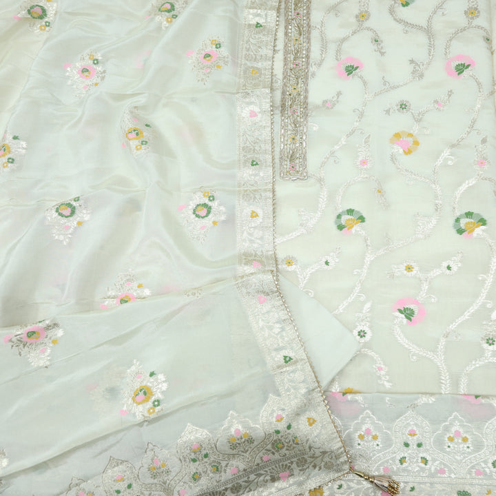 Darmiyan Lusty White Tissue Chanderi Top With Tissue Chanderi  Dupatta