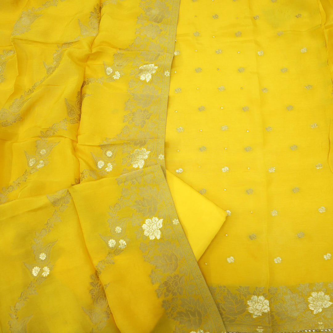 Hassmu Bumblebee Yellow Dola Silk Top and Dola Silk Dupatta