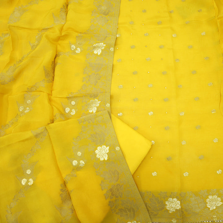 Hassmu Bumblebee Yellow Dola Silk Top and Dola Silk Dupatta