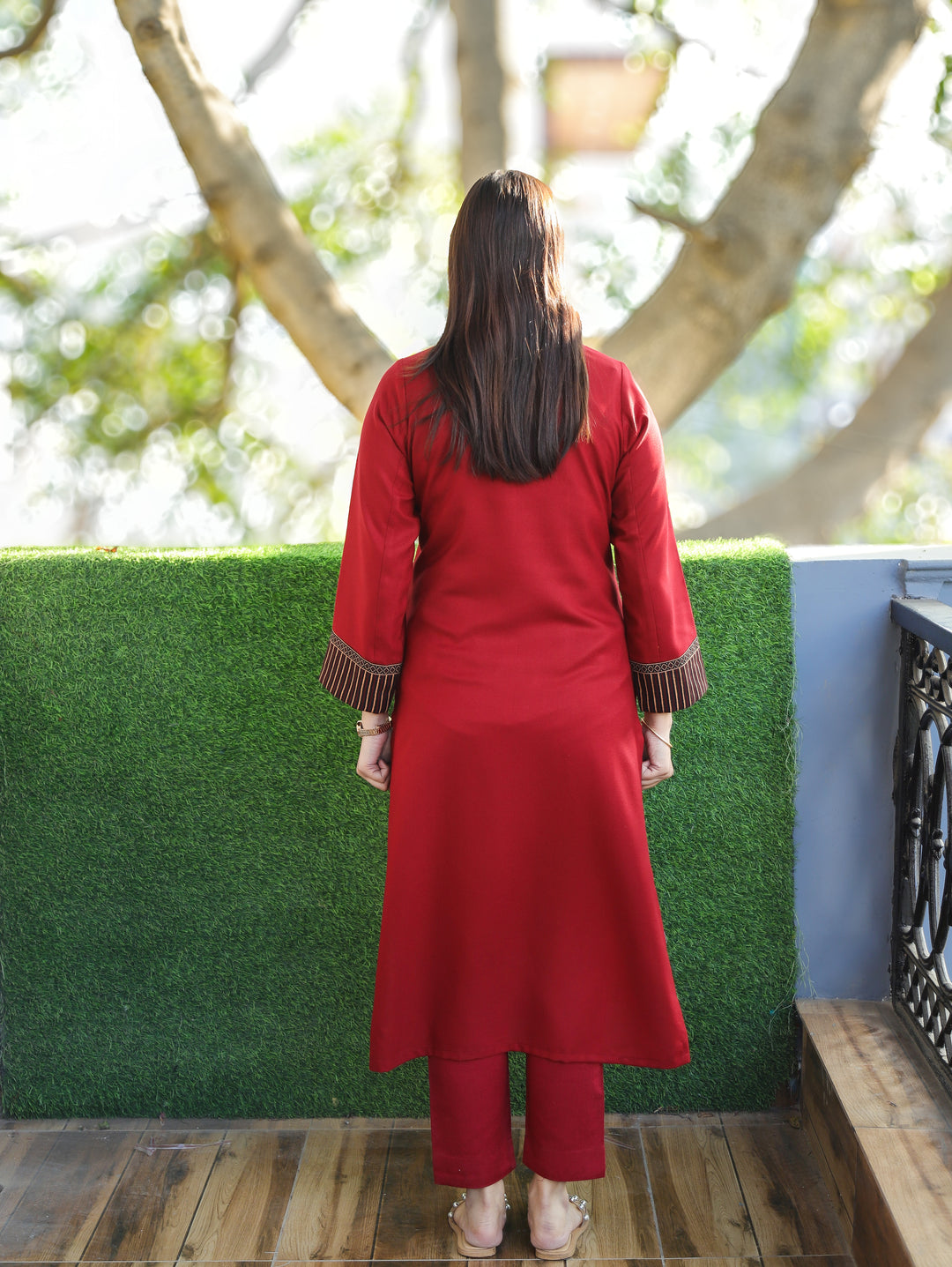 Sonakshi Dark Maroon Kutch Mirror Neck Work Alpine Light Winter Kurti