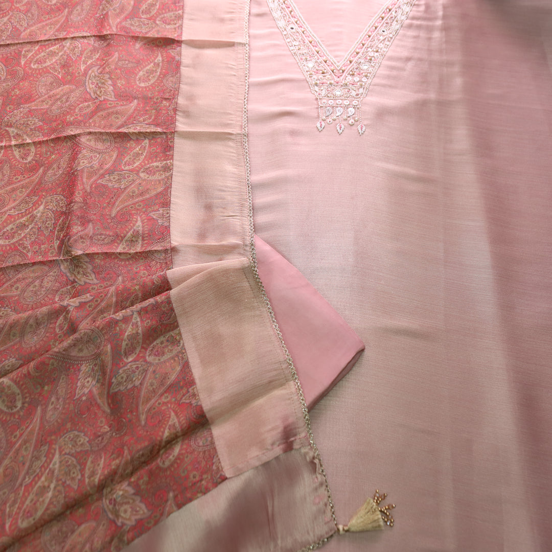 Naari Blush Pink Moti Work with Hanging Ziraf Silk Set
