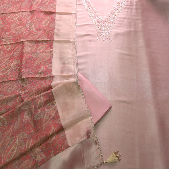 Naari Blush Pink Moti Work with Hanging Ziraf Silk Set