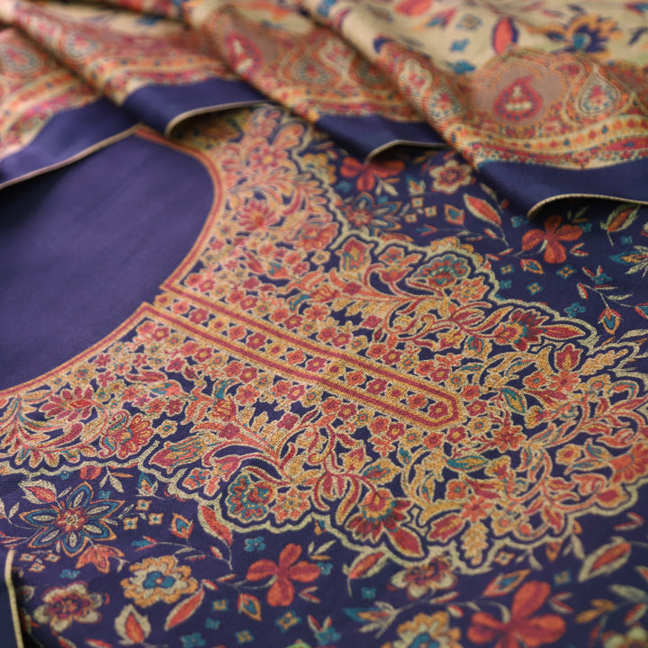 Ferika Indie Blue Digital Kashmiri Printed Semi Pashmina Winter Set