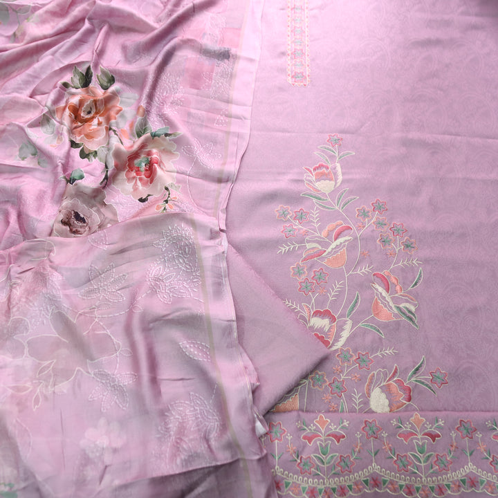 Shivahi Lilly Lavender Thread Embroidery Semi Pashmina Winter Set