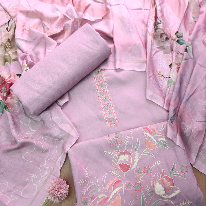Shivahi Lilly Lavender Thread Embroidery Semi Pashmina Winter Set