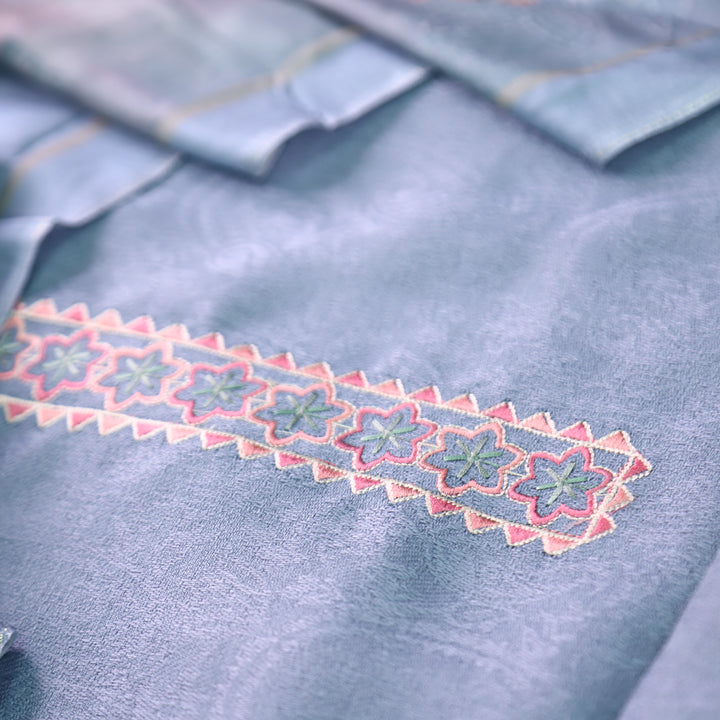 Shivahi Turkish Blue Thread Embroidery Semi Pashmina Winter Set