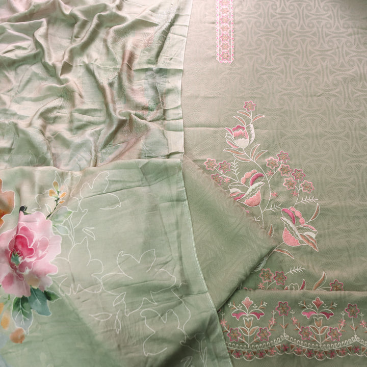 Shivahi Castleton Green Thread Embroidery Semi Pashmina Winter Set