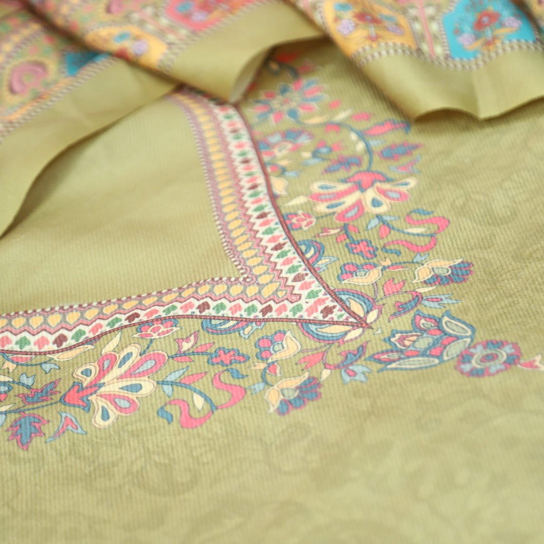 Shrivalli Leaf Green Digital Kashmiri Printed Semi Pashmina Winter Set