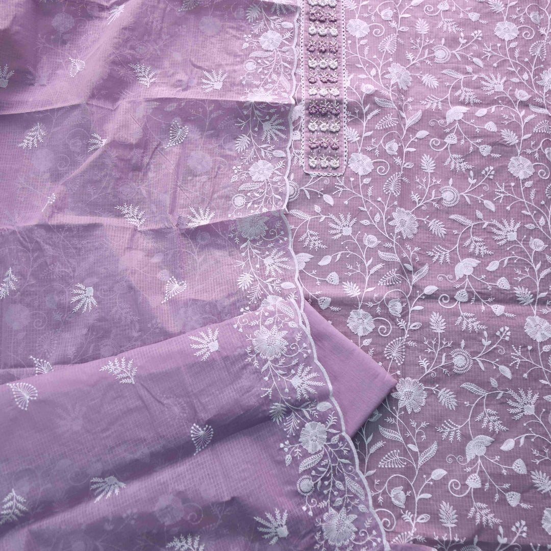 Zeenat Lilac Mauve Purple Neck Patch All Over Thread Work Kota Doriya Suit Set