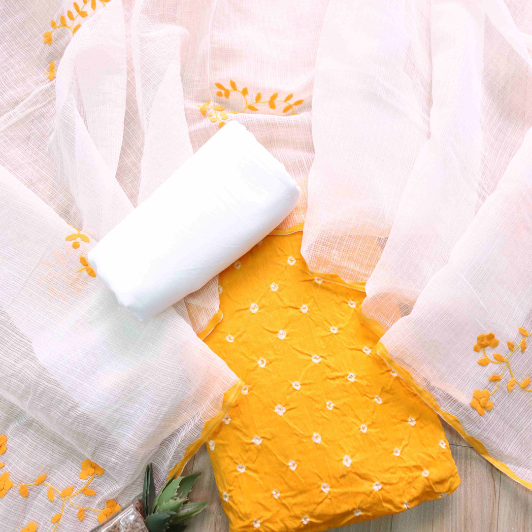 Bandegi Sunflower Yellow Authentic Bandhej Work Cotton Suit Set