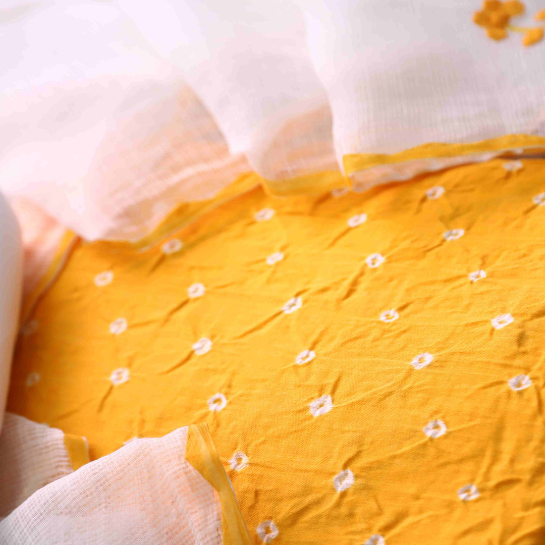 Bandegi Sunflower Yellow Authentic Bandhej Work Cotton Suit Set