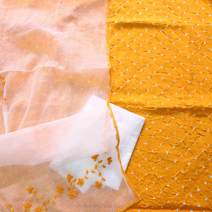Bandegi Sunflower Yellow Authentic Bandhej Work Cotton Suit Set