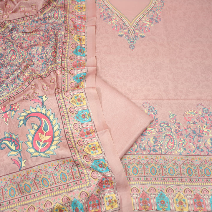 Shrivalli Crimson Pink Digital Kashmiri Printed Semi Pashmina Winter Set
