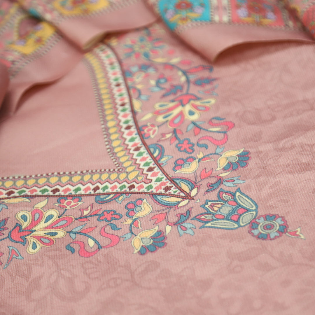 Shrivalli Crimson Pink Digital Kashmiri Printed Semi Pashmina Winter Set